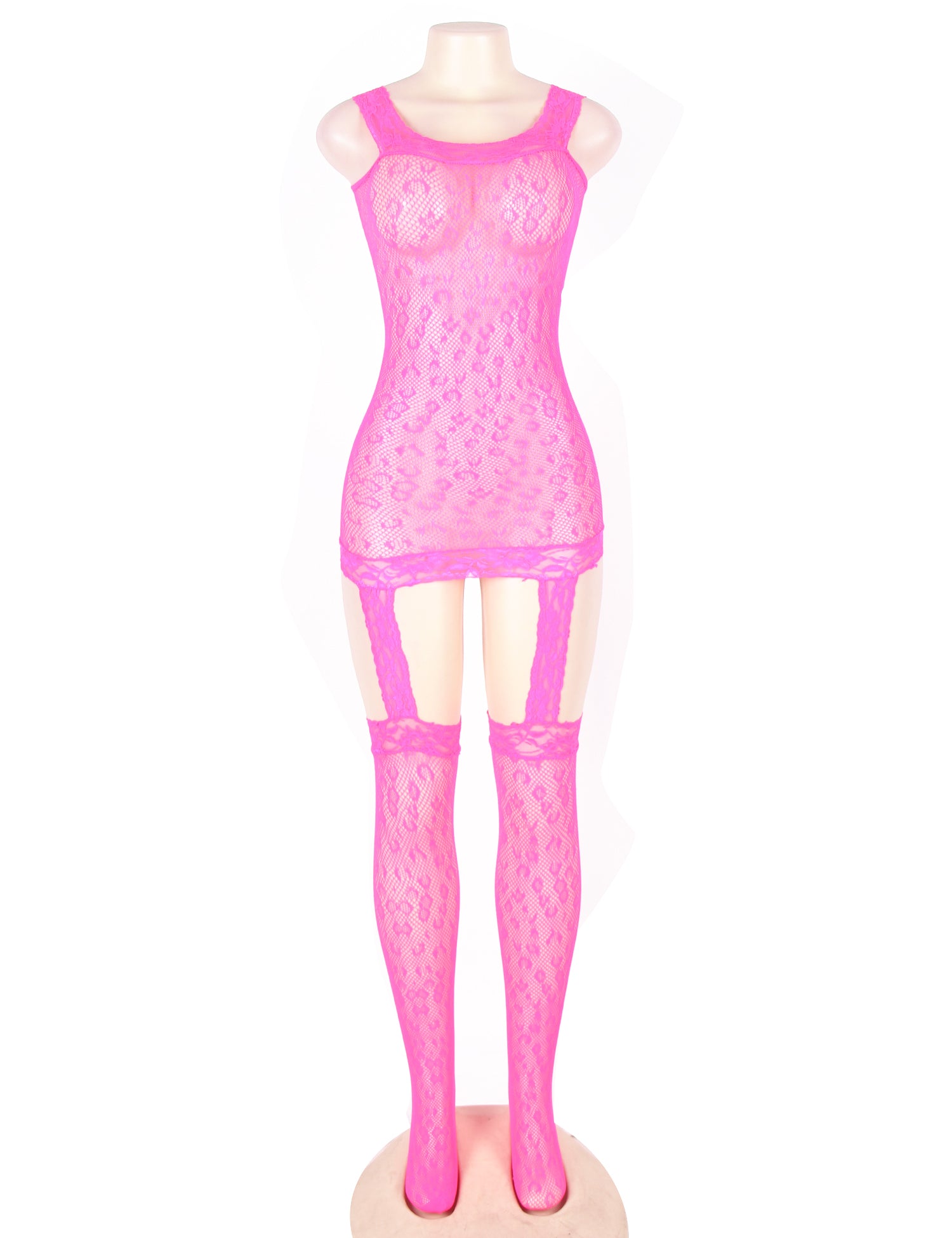 Factory price Pink Leopard patterned garter fishnet bodystocking