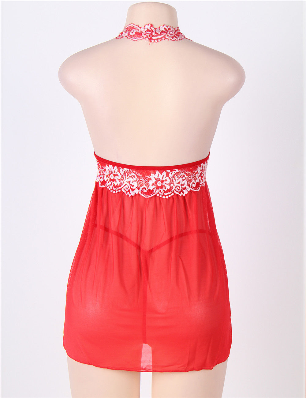 Red Lace stitching Halter Open Back Sleepwear