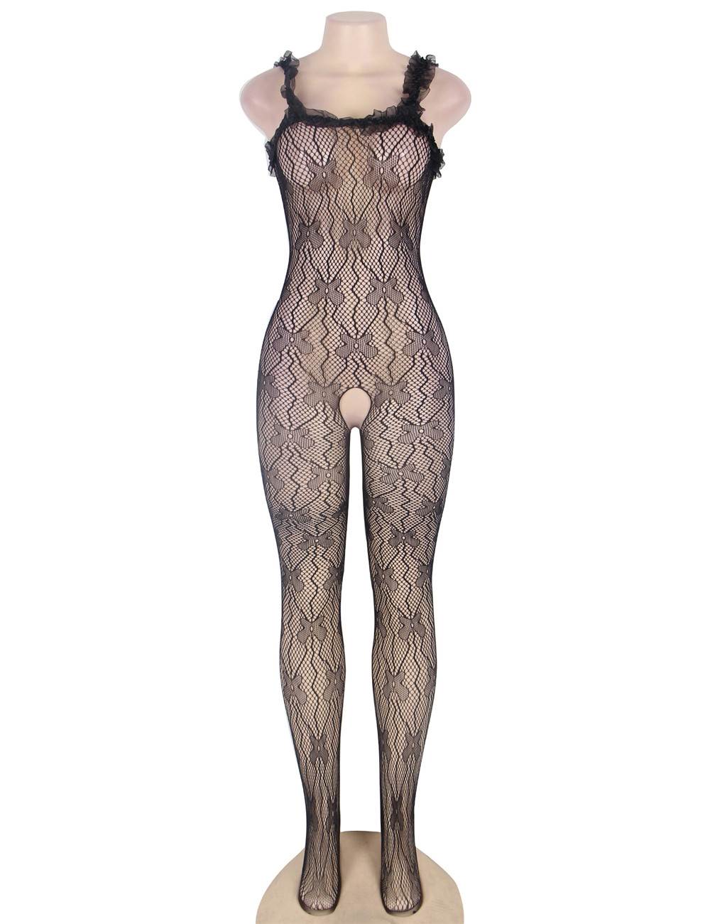 Plus Size Bodystockings mit Trägern und Blumenmuster