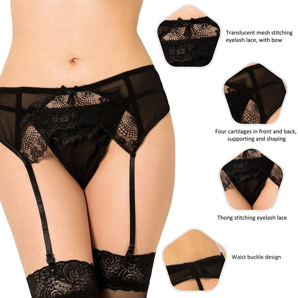 Black Sexy Transparent Lace Garter Panty