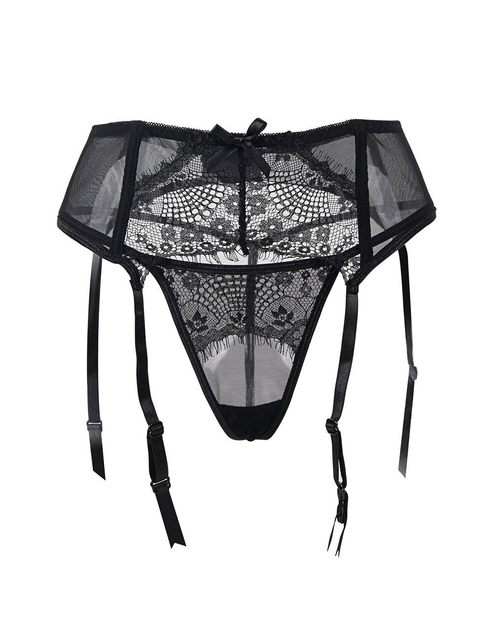 Black Sexy Transparent Lace Garter Panty