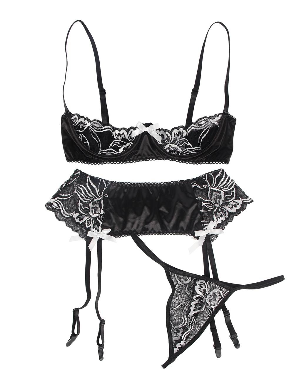 3 Piece Open Bust Bra And Garter Panty Set