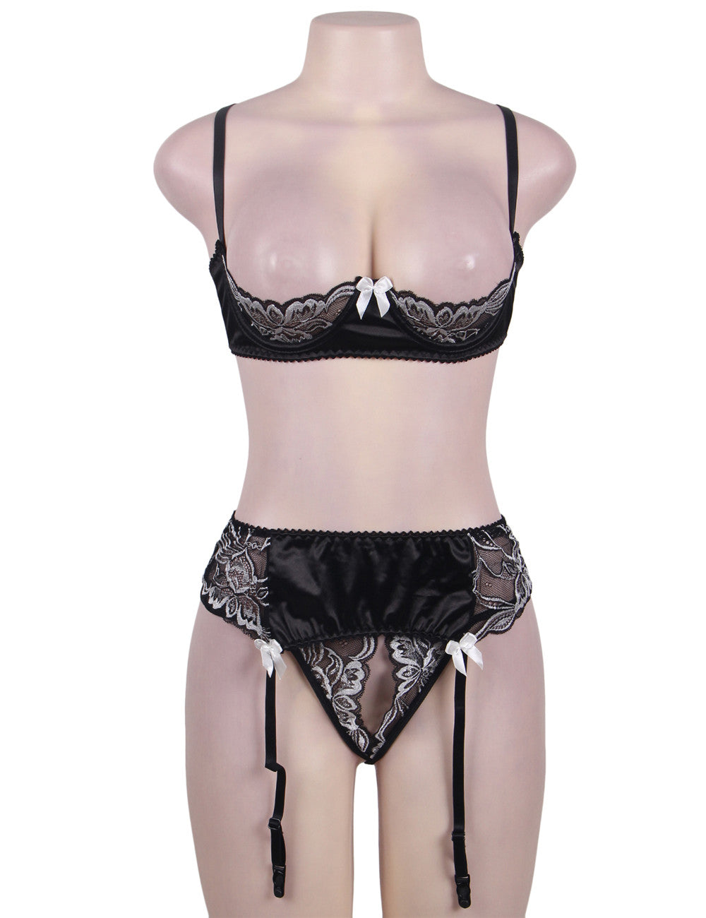 Plus Size 3 Piece Open Bust Bra Set