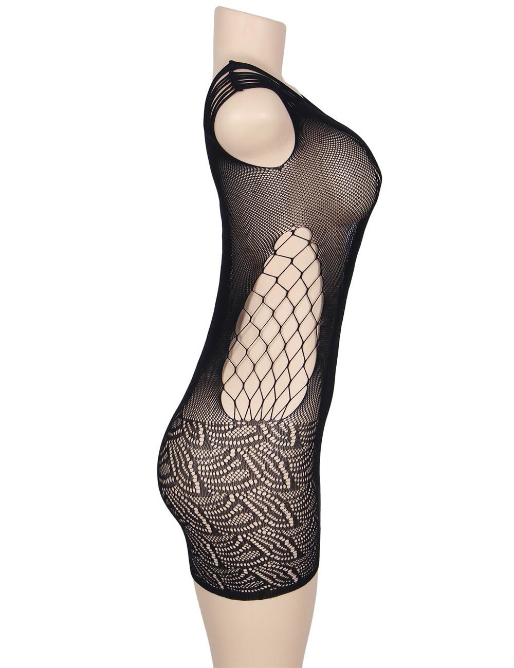 Chemise-culotte mini en maille crochetée noire ajourée