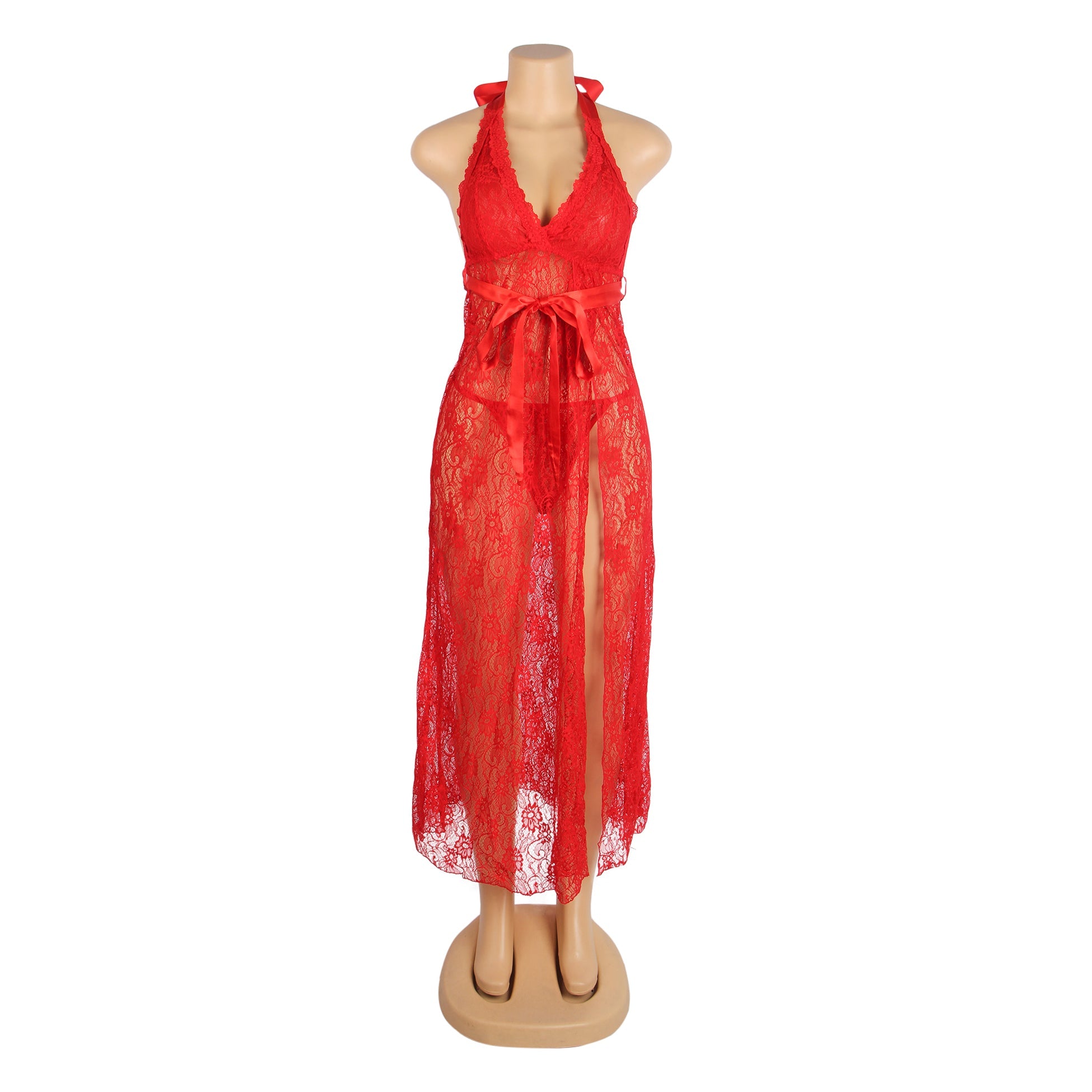 Red Sexy Lace Halter Neck Night Dress