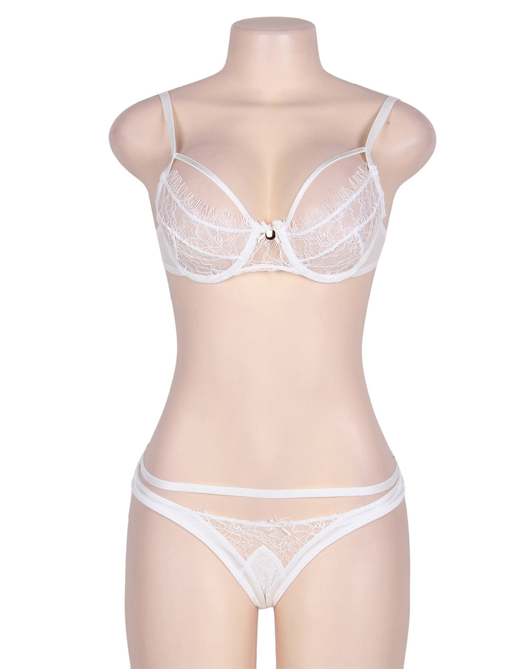 White Eyelash Lace Girdle  2pcs Bra Set