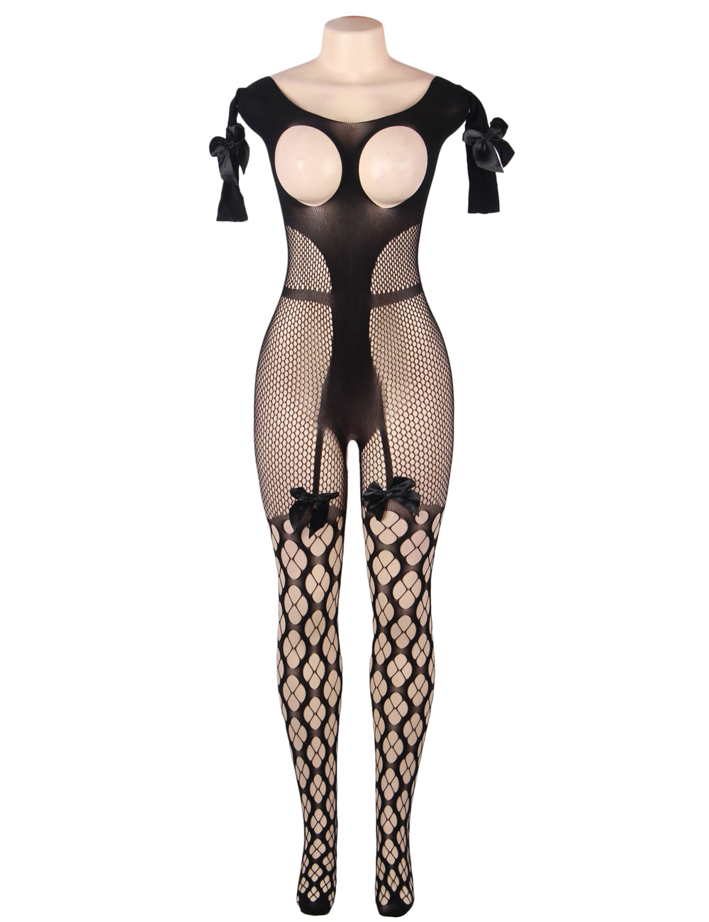 Plus Size Black Sexy Fishnet Open Up Off Shoulder Bodystocking