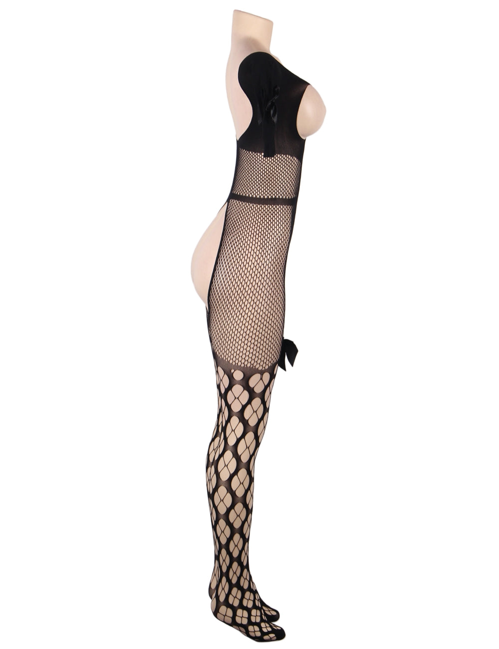 Plus Size Black Sexy Fishnet Open Up Off Shoulder Bodystocking