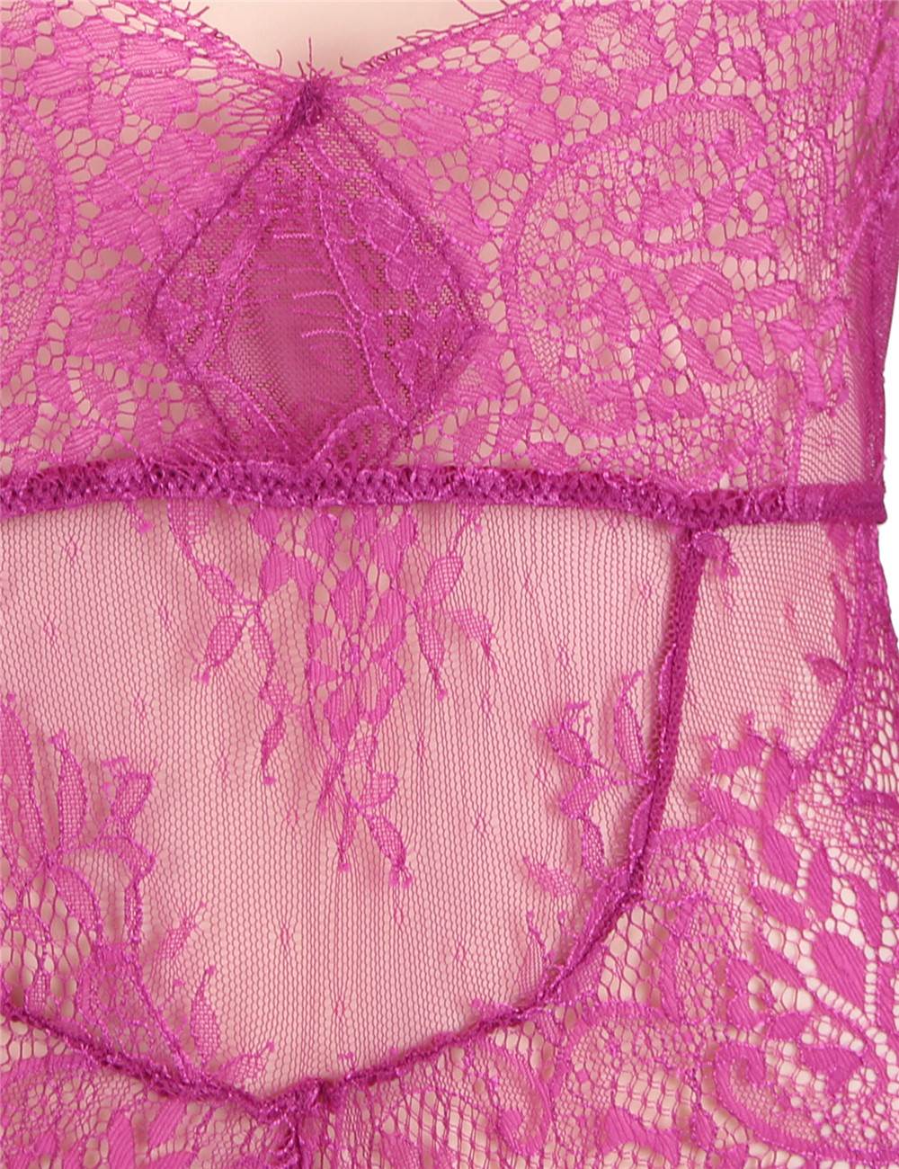 Rose Red Long Sleeve Exquisite Lace Teddy