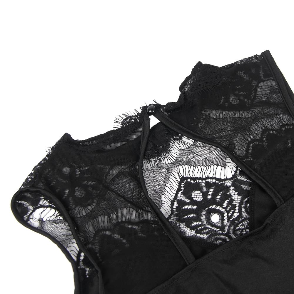 Sexy Eyelash Lace Mesh Openable Crotch Sleeveless Plus Size Bodysuit