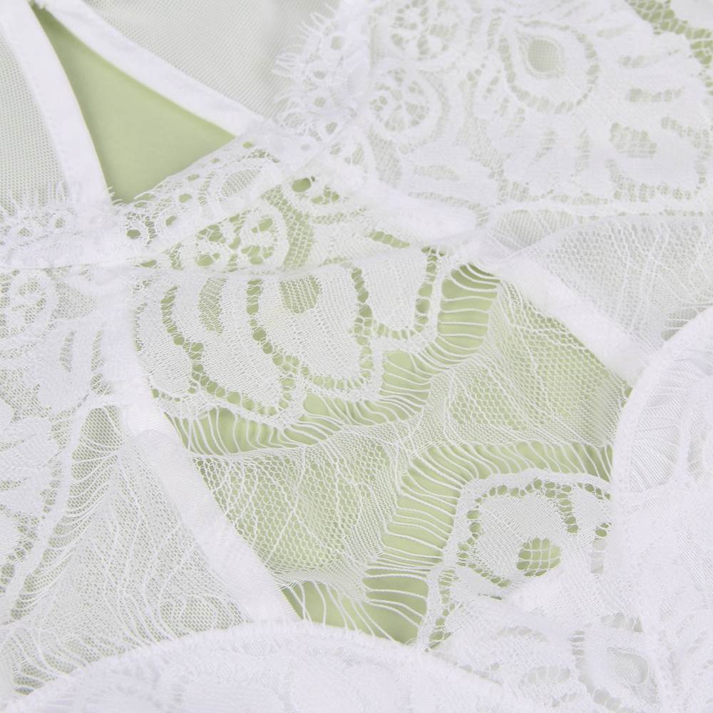 Plus Size Bodysuit Sexy Eyelash Lace Mesh Openable Crotch Sleeveless Lingerie