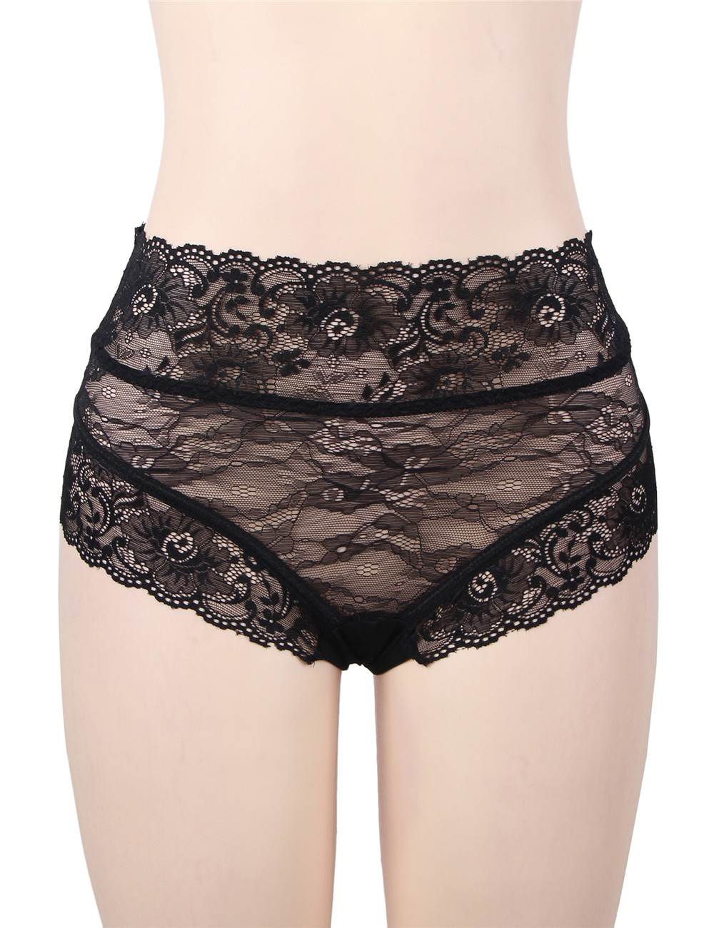 Sexy schwarzer High-Waist-Spitzen-Träger-Slip
