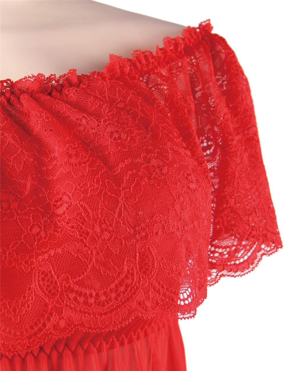 Plus Size Valentine Day Style Red Off-Shoulder Lace Sexy Babydoll