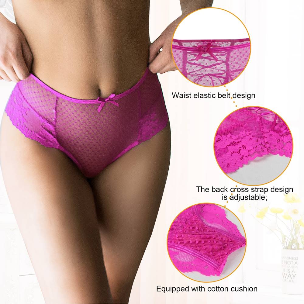 Sexy Pink High Waist Lace Strappy Panty
