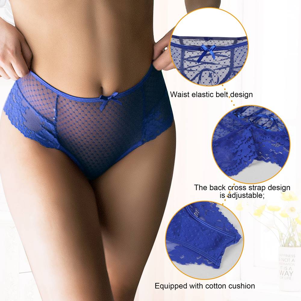 Sexy Blue High Waist Lace Strappy Panty