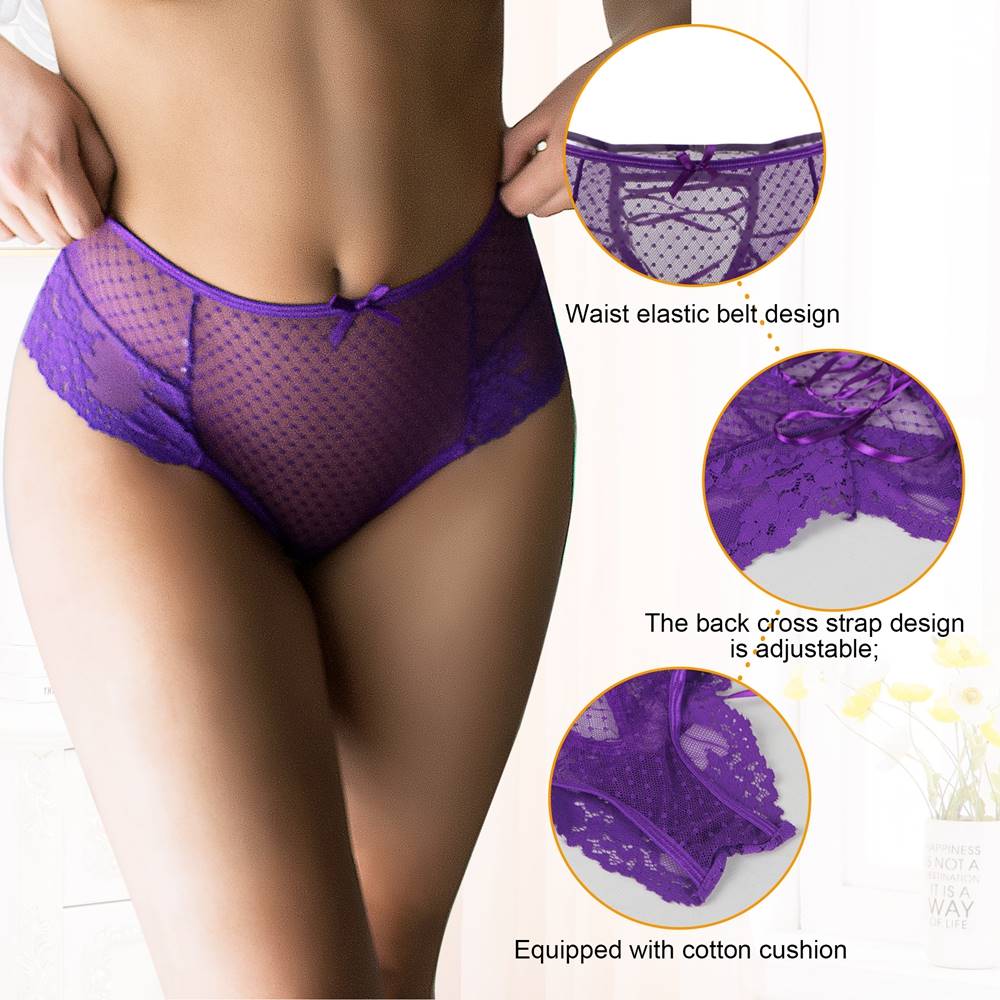 Sexy Purple High Waist Lace Strappy Panty