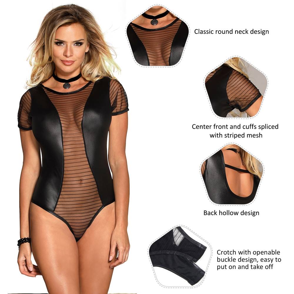 Black Lace Leather Stitching Teddy