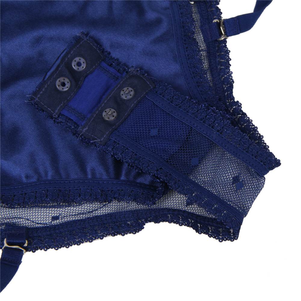 Plus Size Blue Satin Lace Stitching Teddy With Garter
