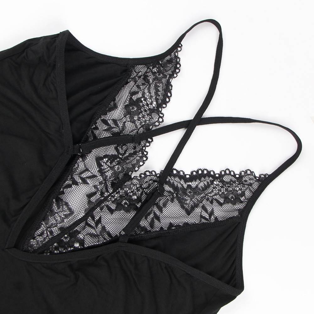 Lace Decoration V-neck  Stretchy Modal Nightdress with G String