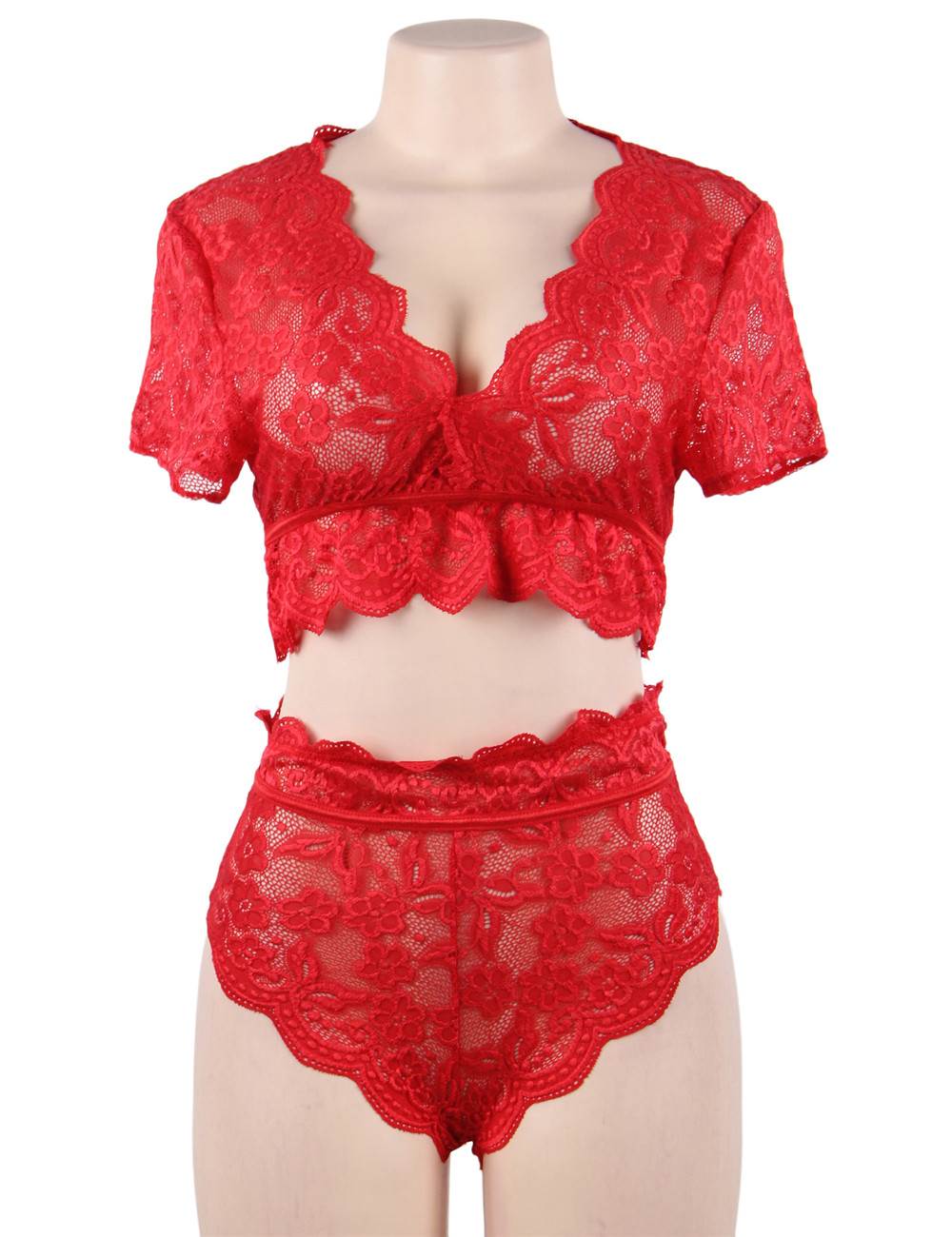 Naughty Sexy Girls High Waist Red Full Lace Bra Panty Underwear