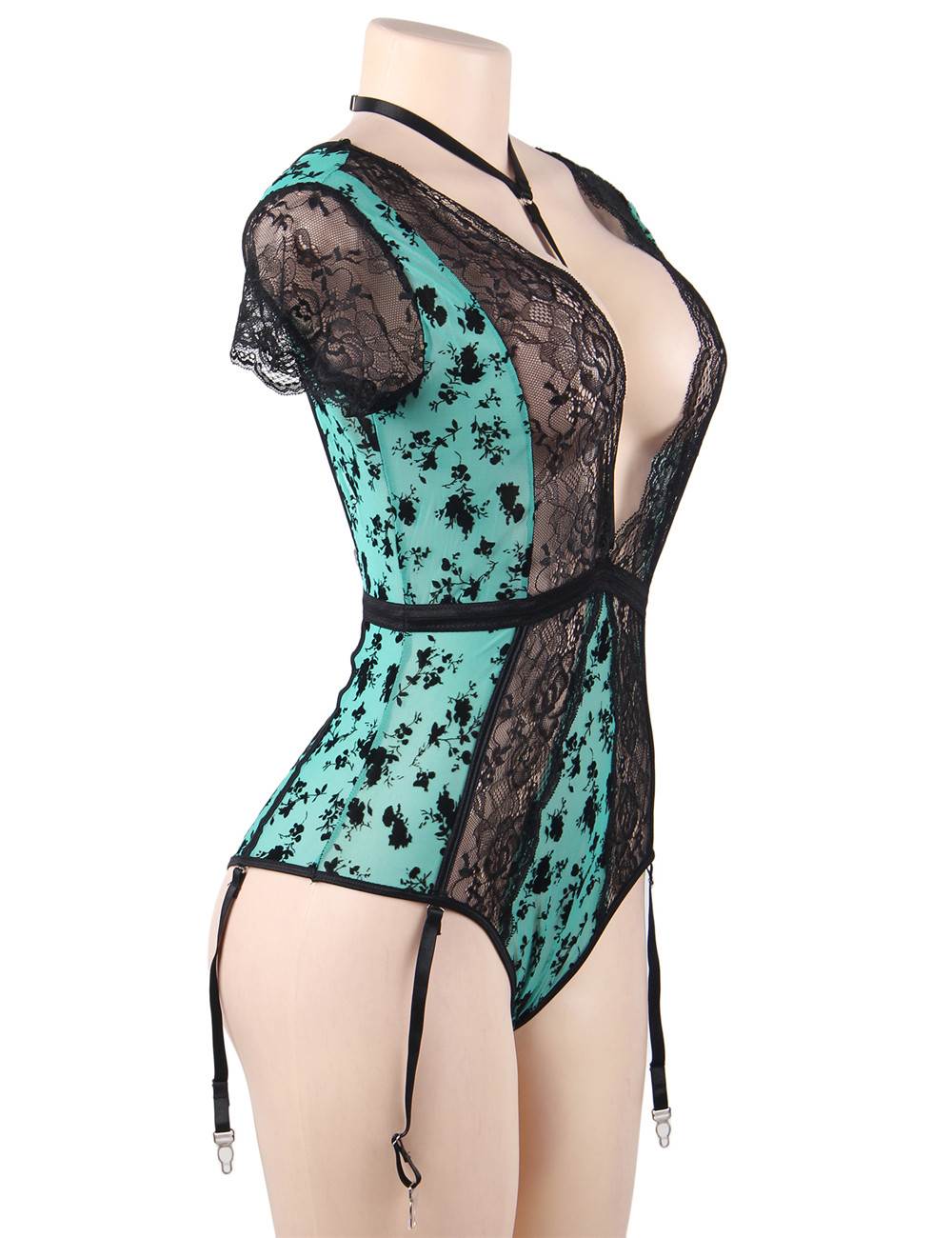 Plus Size grüner, exquisiter Spitzen-Choker-Hals-Teddybär