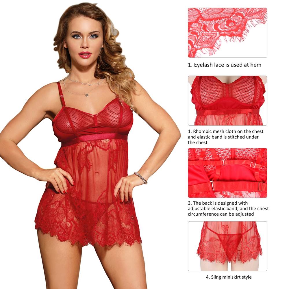 High Quality Elegant Red Lace Sexy Babydoll