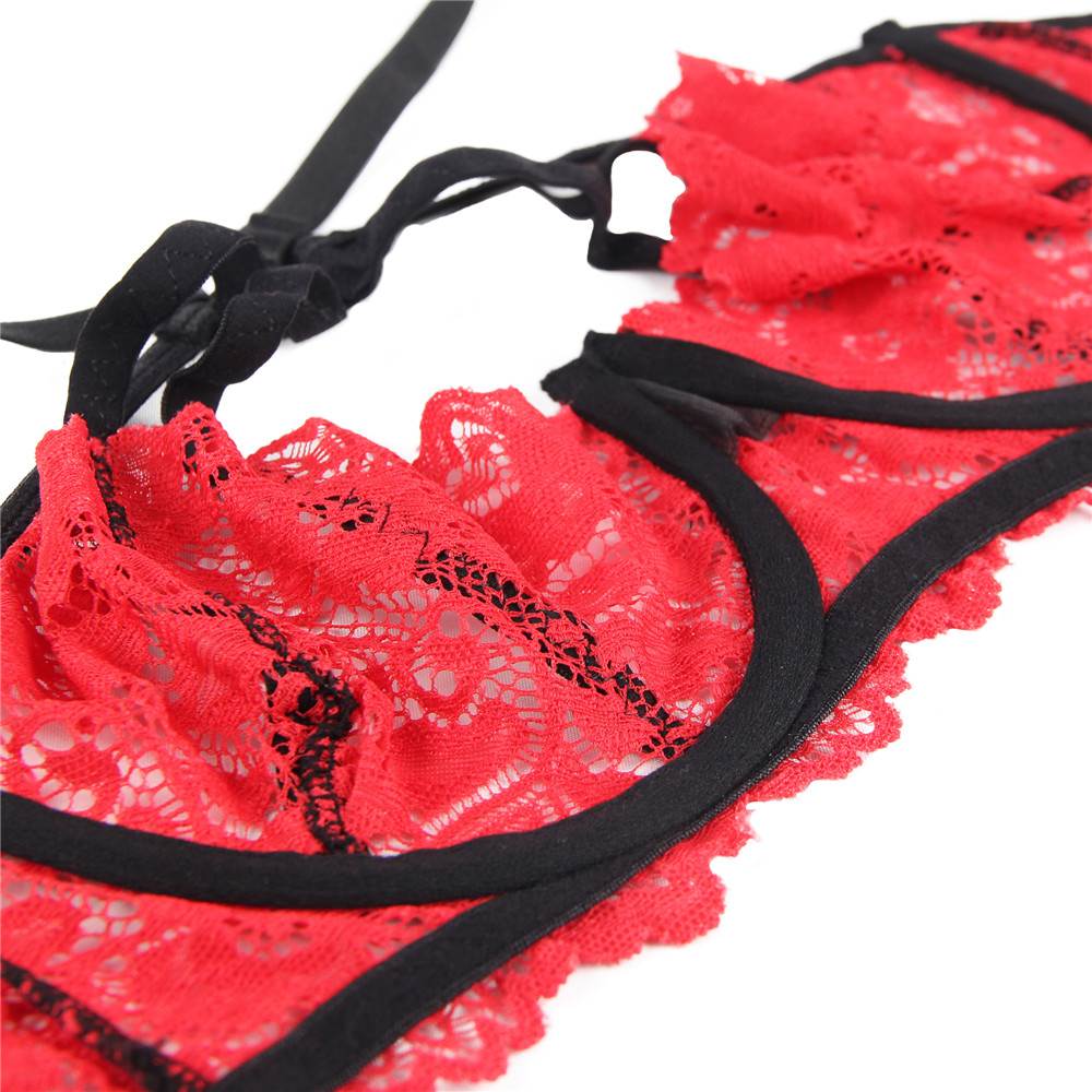 Plus Size Red Sexy Lace Underwire Sexy Bra Set