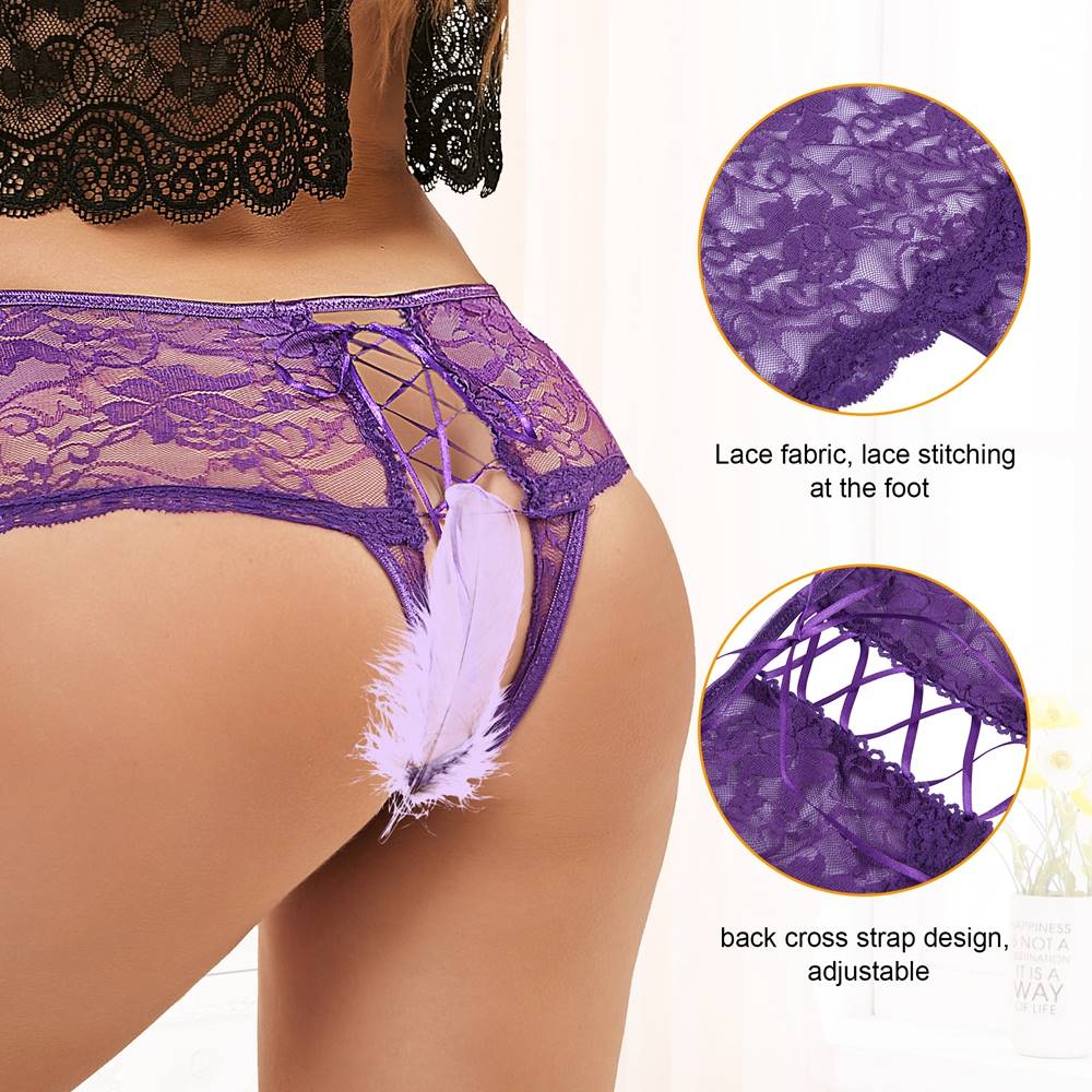 Purple Open Crotch Floral Lace Panty