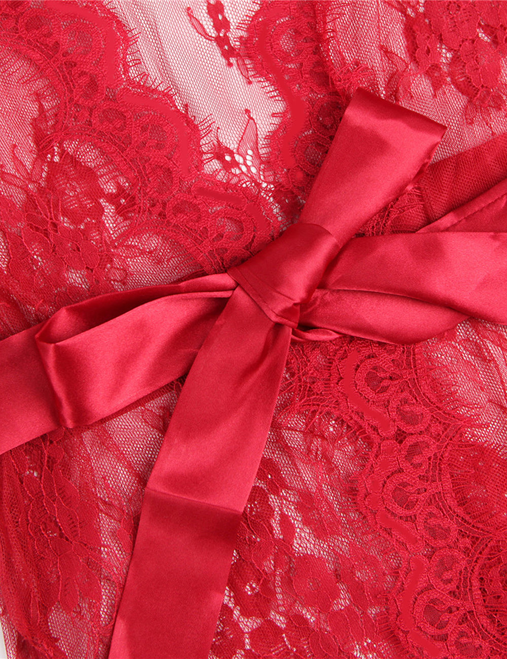 Sexy Plus Size Langarm-Nachtwäsche aus Wimpernspitze in Rot mit passendem String