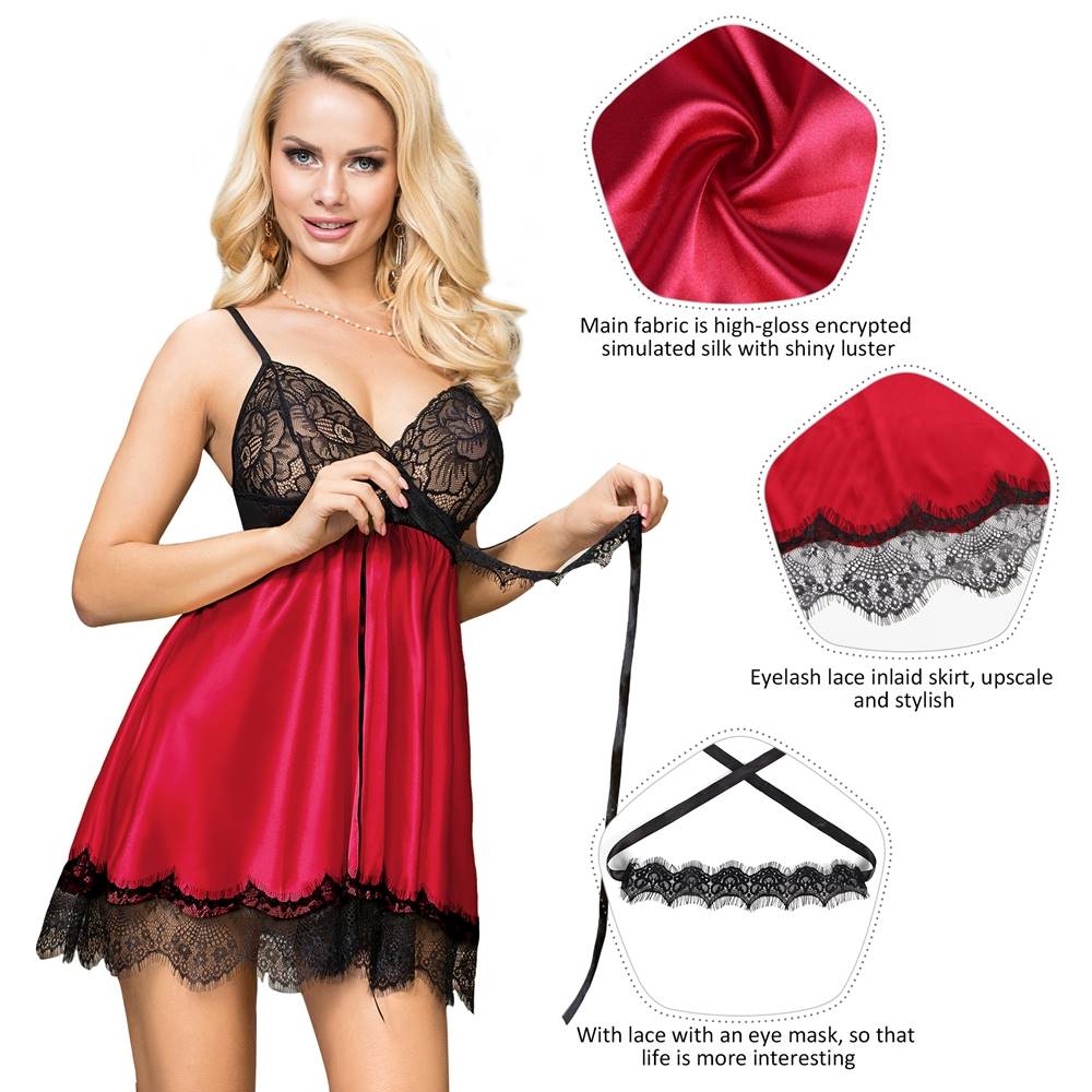 Camisole Sleepwear Silk Eyelash Lace With Blindfold