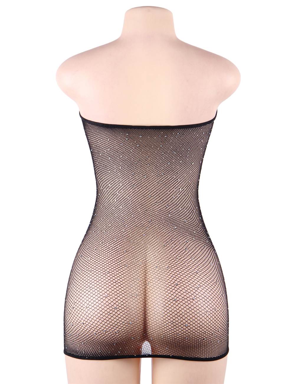 Plus Size Black Fishnet Off-the-shoulder Sparkle Bodystocking