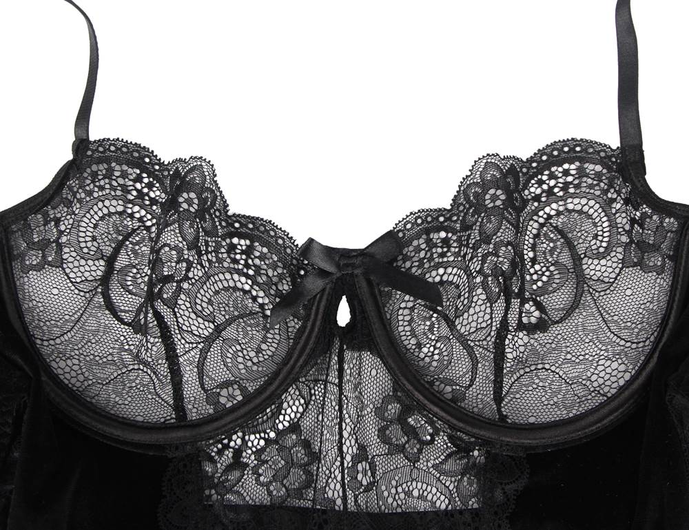 Garter bodysuit With Underwire Sexy Lace Velour Plus Size Lingerie