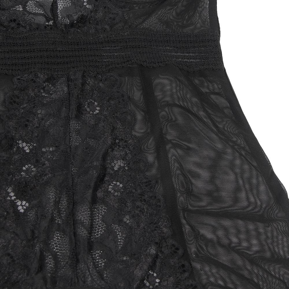Mesh Stitching Black Lace Garter Babydoll With Underwire
