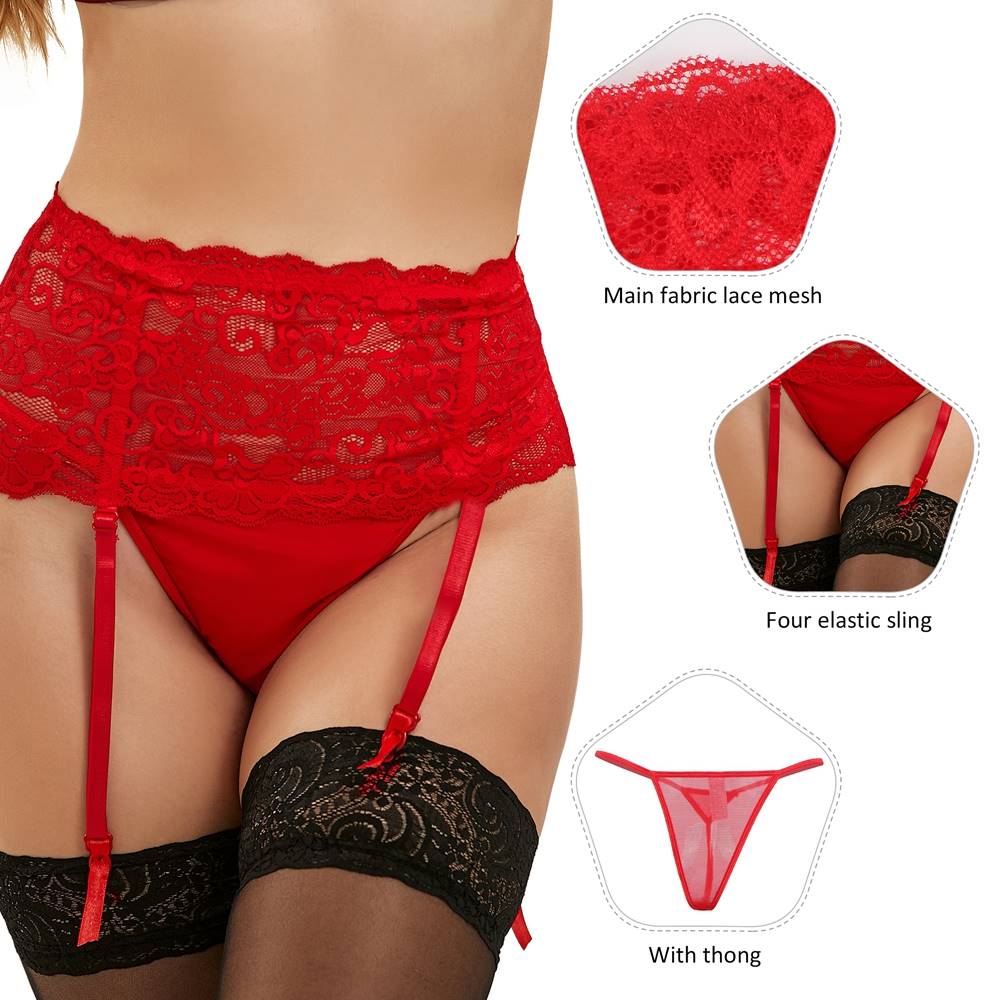 Red Sexy Floral Lace Garter Panty