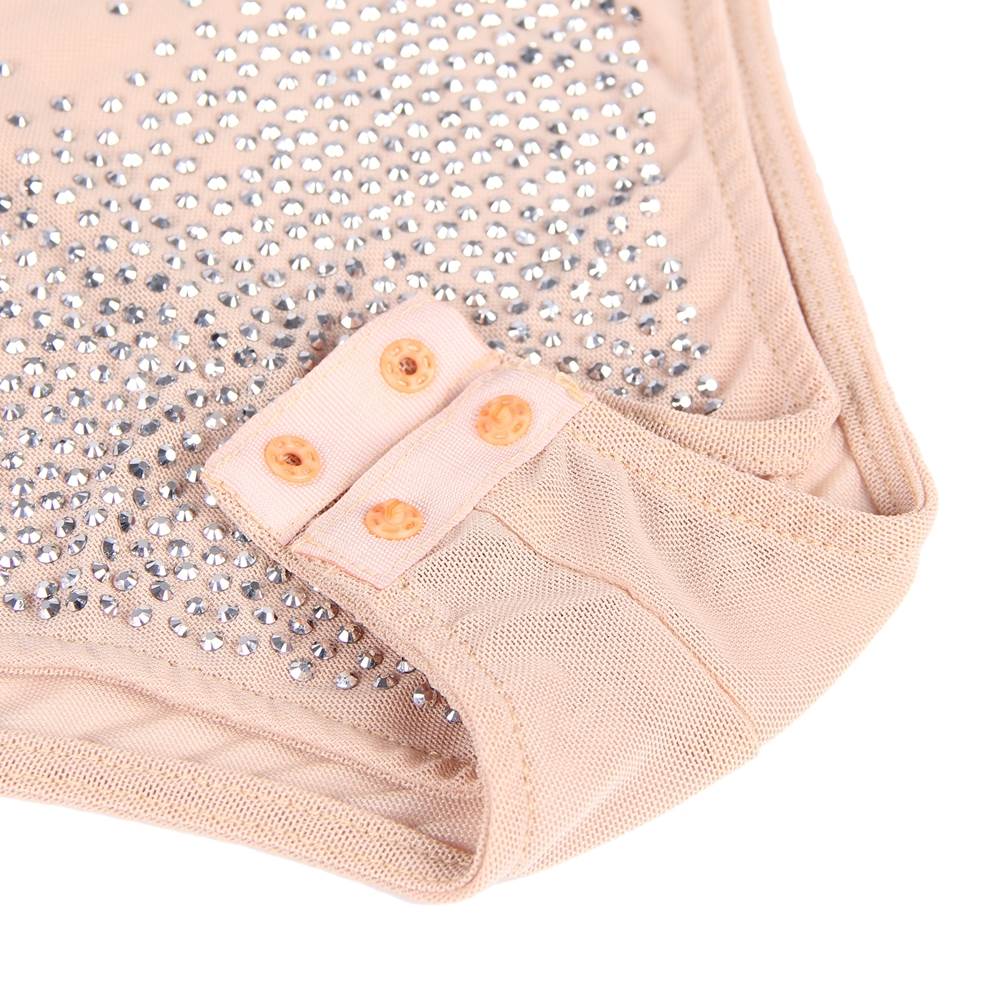 Long Sleeve Mesh Rhinestone Sexy Women Transparent Teddy