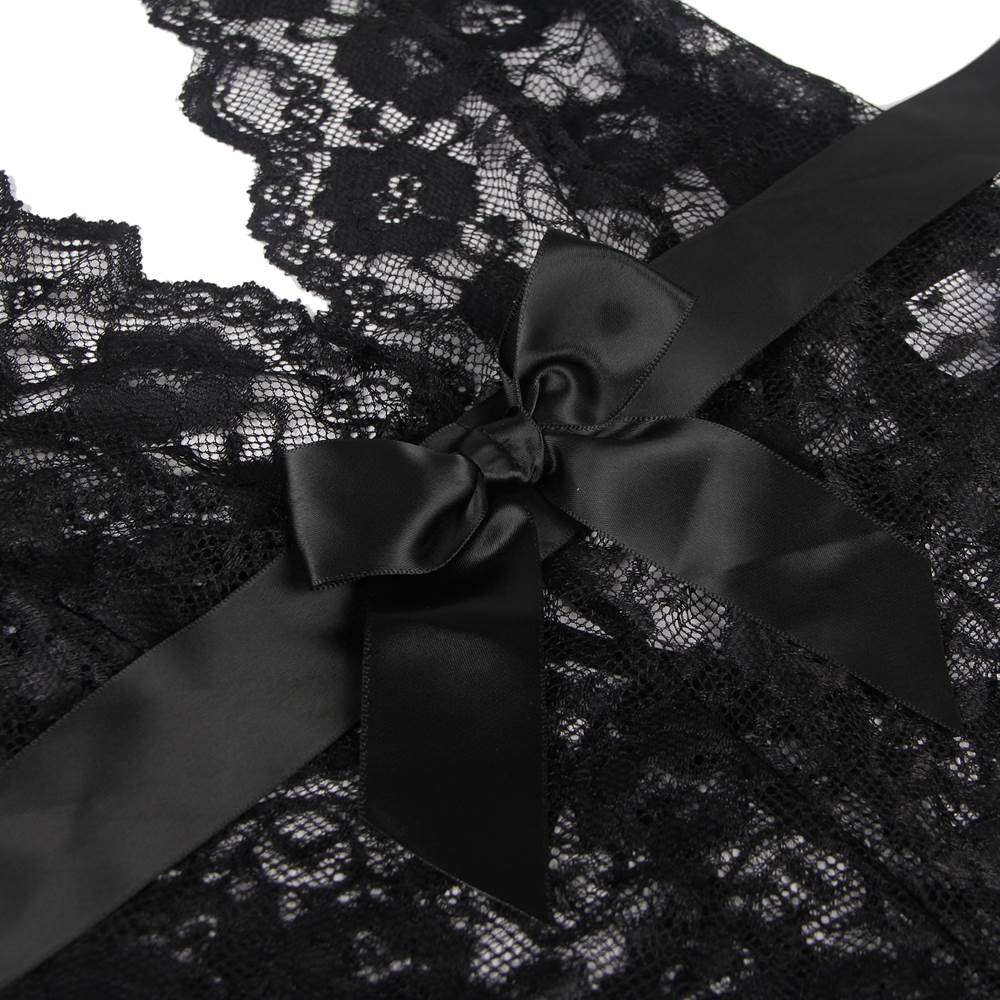 Sexy Neckholder-Teddy mit V-Ausschnitt, Rüschen und Gürtel in Übergröße