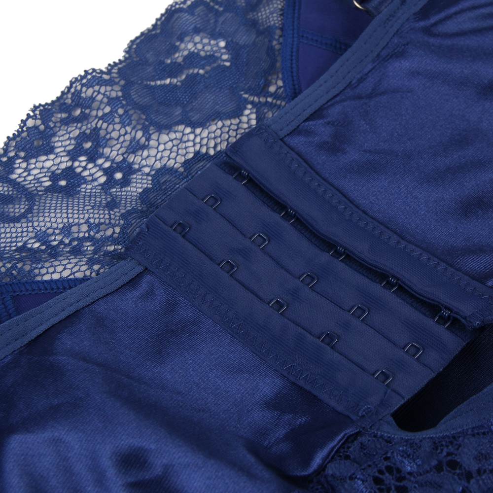 Sexy Eyelash Blue Lace Chest Pad Plus Size Sleepwear With Thong