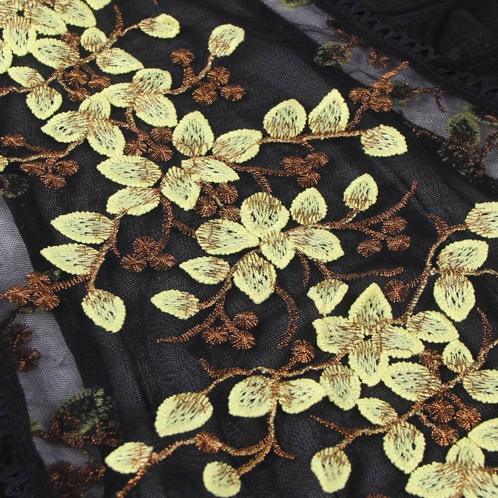 Fashion Embroidery Black Mesh Bodysuit With Underwire