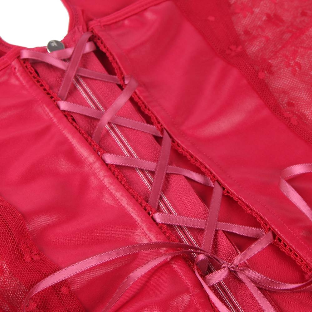 Red Sexy Halter Leather Lace Stitching Gartered Lingerie