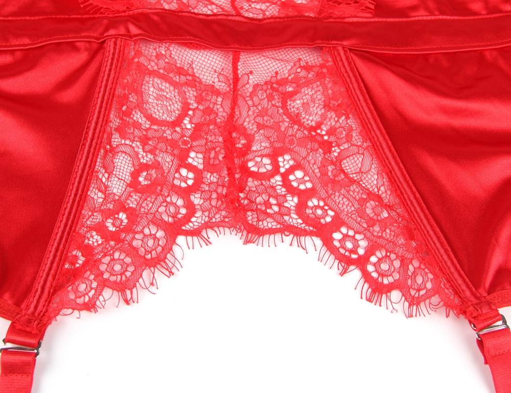 Lingerie jarretière grande taille en dentelle rouge élégante à cils avec armatures