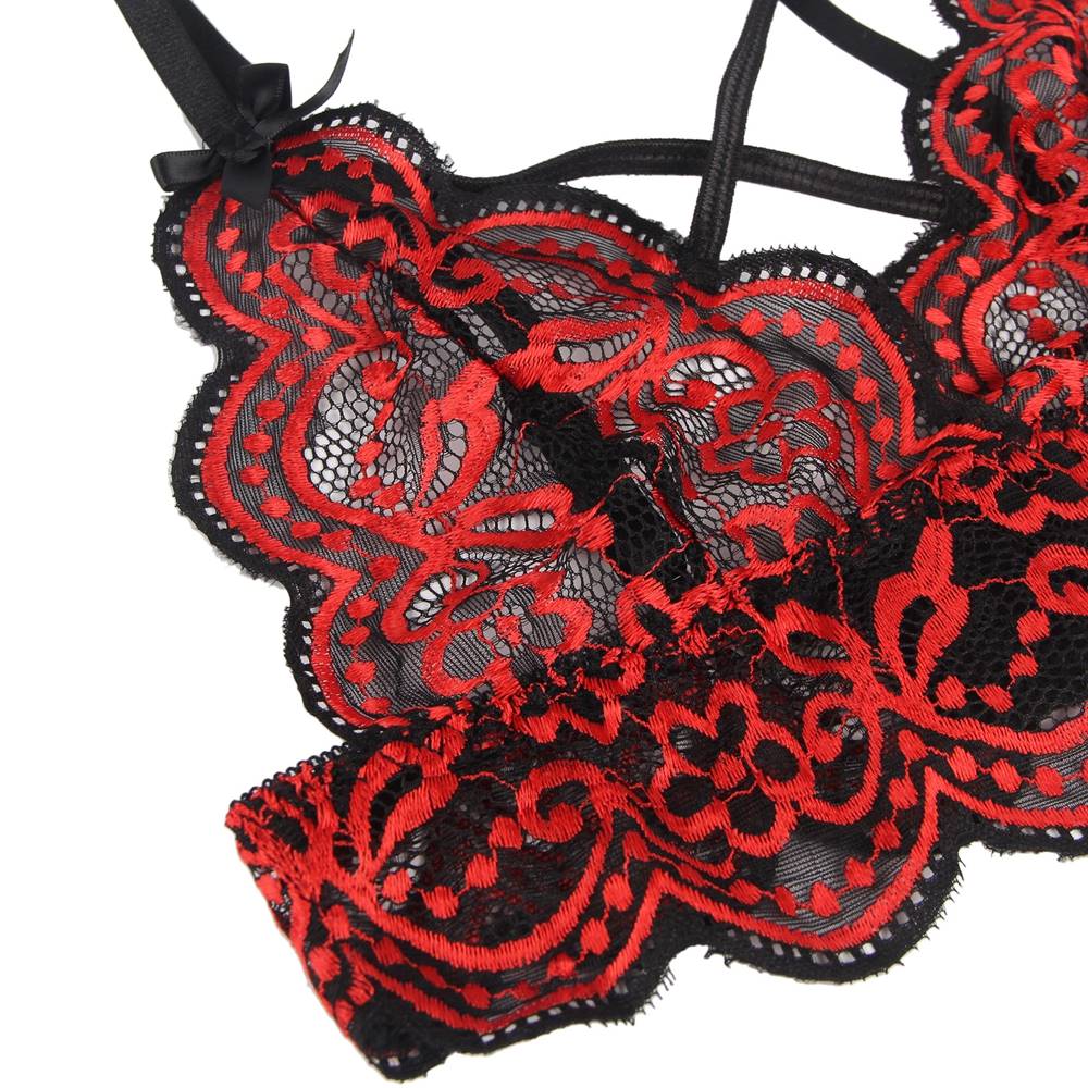 Ensemble soutien-gorge sexy de haute qualité avec dentelle rouge et bretelles croisées