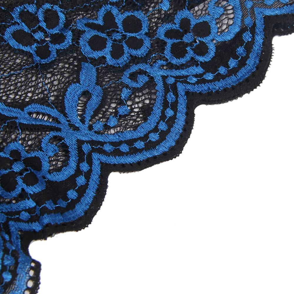 Hochwertiges, sexy BH-Set aus blauer Spitze mit gekreuzten Trägern