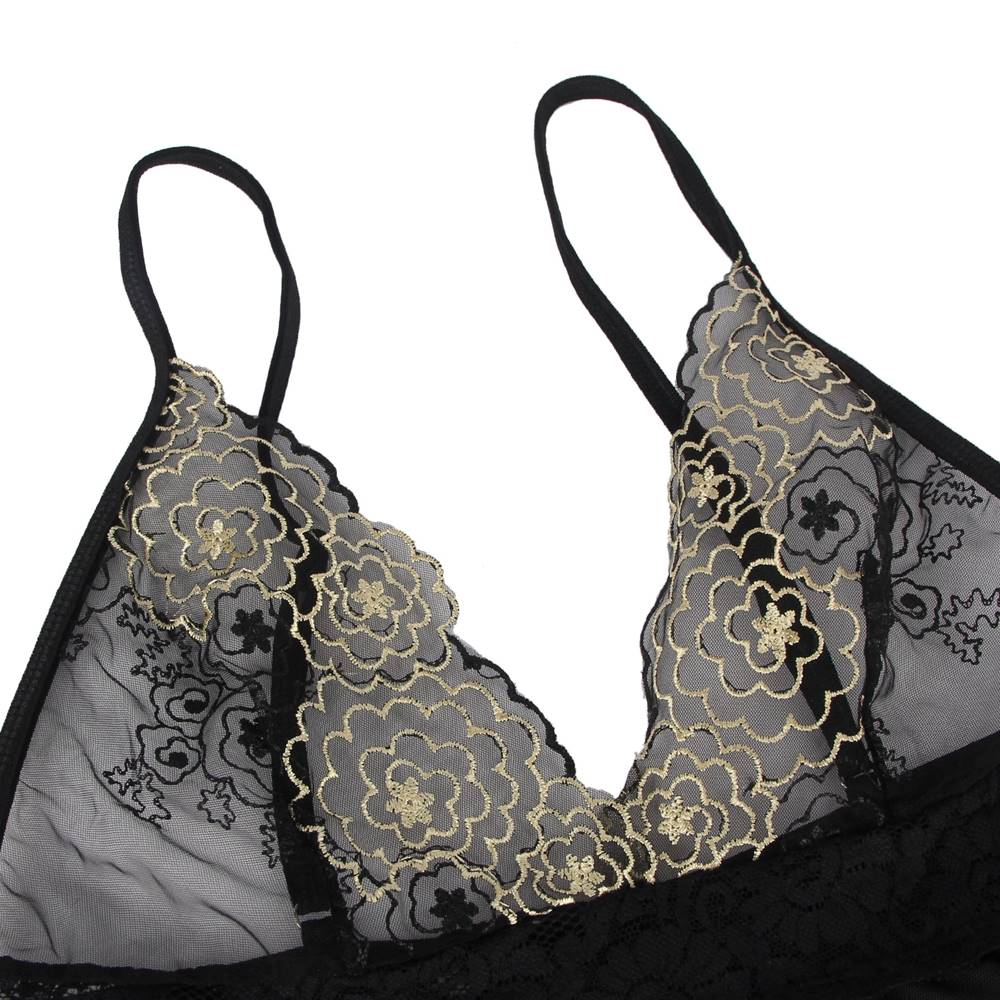 Elegant Black See-through Lace Exquisite Embroidery Sexy Babydoll