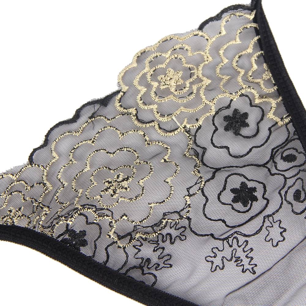 Elegant Black See-through Lace Exquisite Embroidery Sexy Babydoll