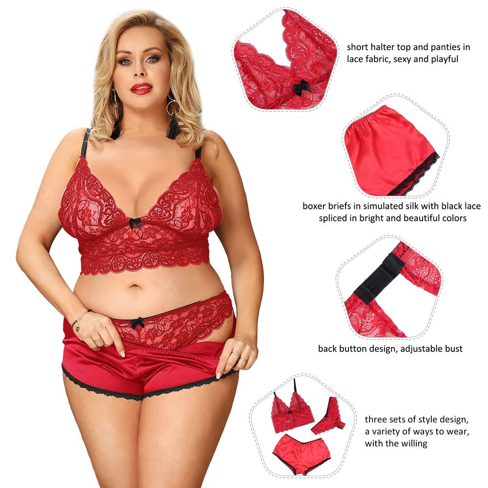 Nachtwäsche mit Höschen, sexy Seidenspitzen-Camisole