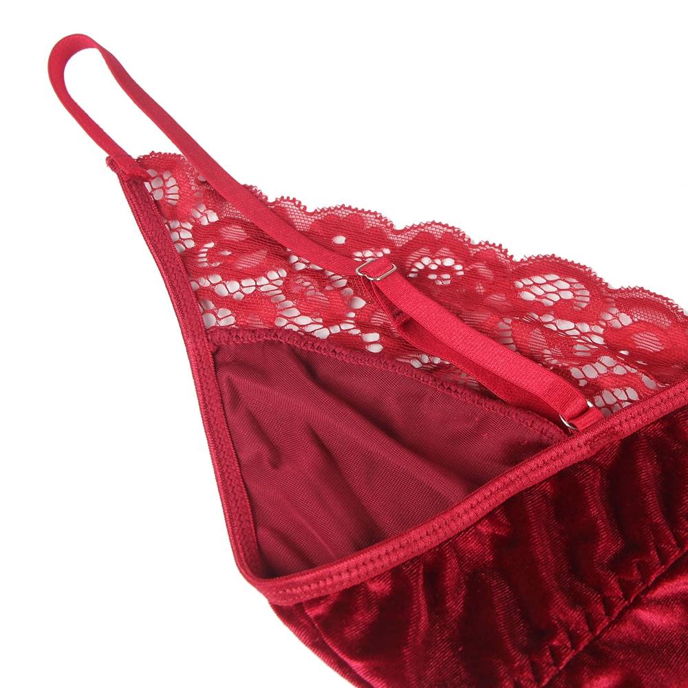 Deep V garter lace velvet stitching teddy