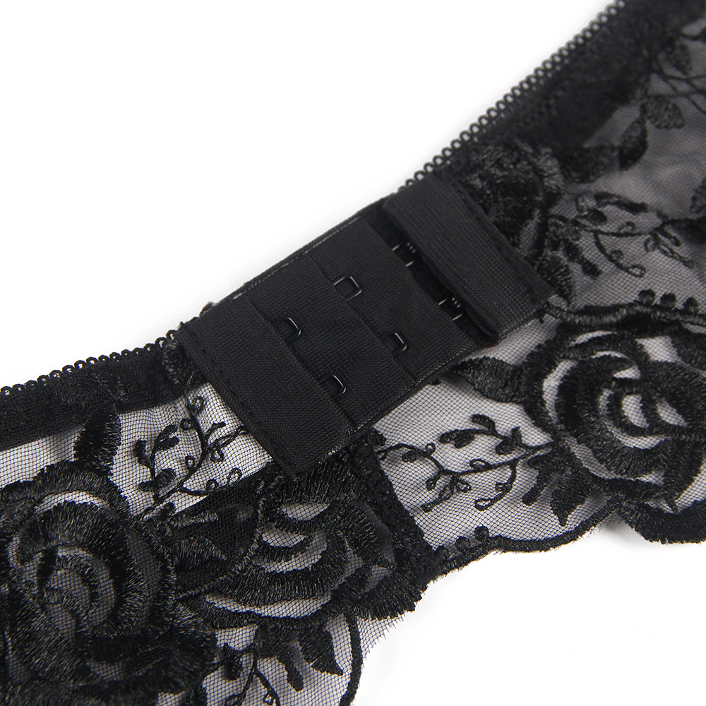 Dessous-Set mit Bügel-Strumpfhalter und floraler Stickerei
