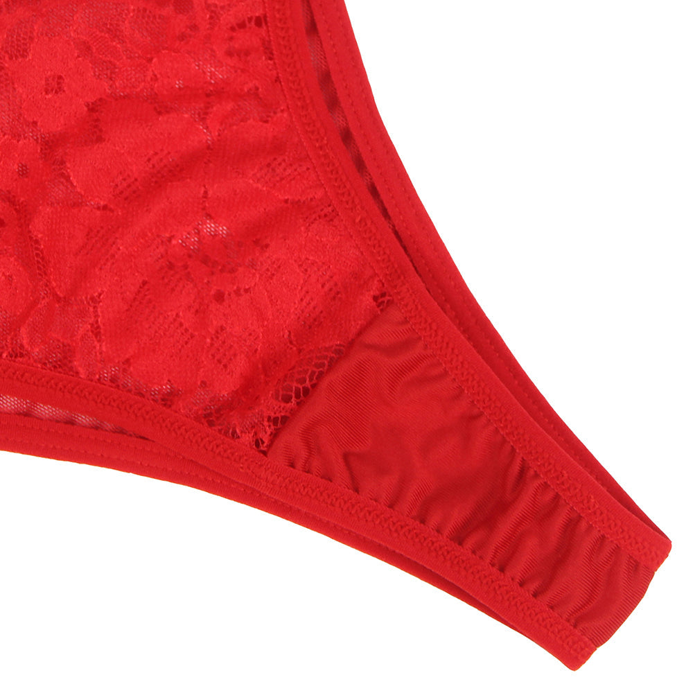 Red Feather Lace Underwire Garter Lingerie Set
