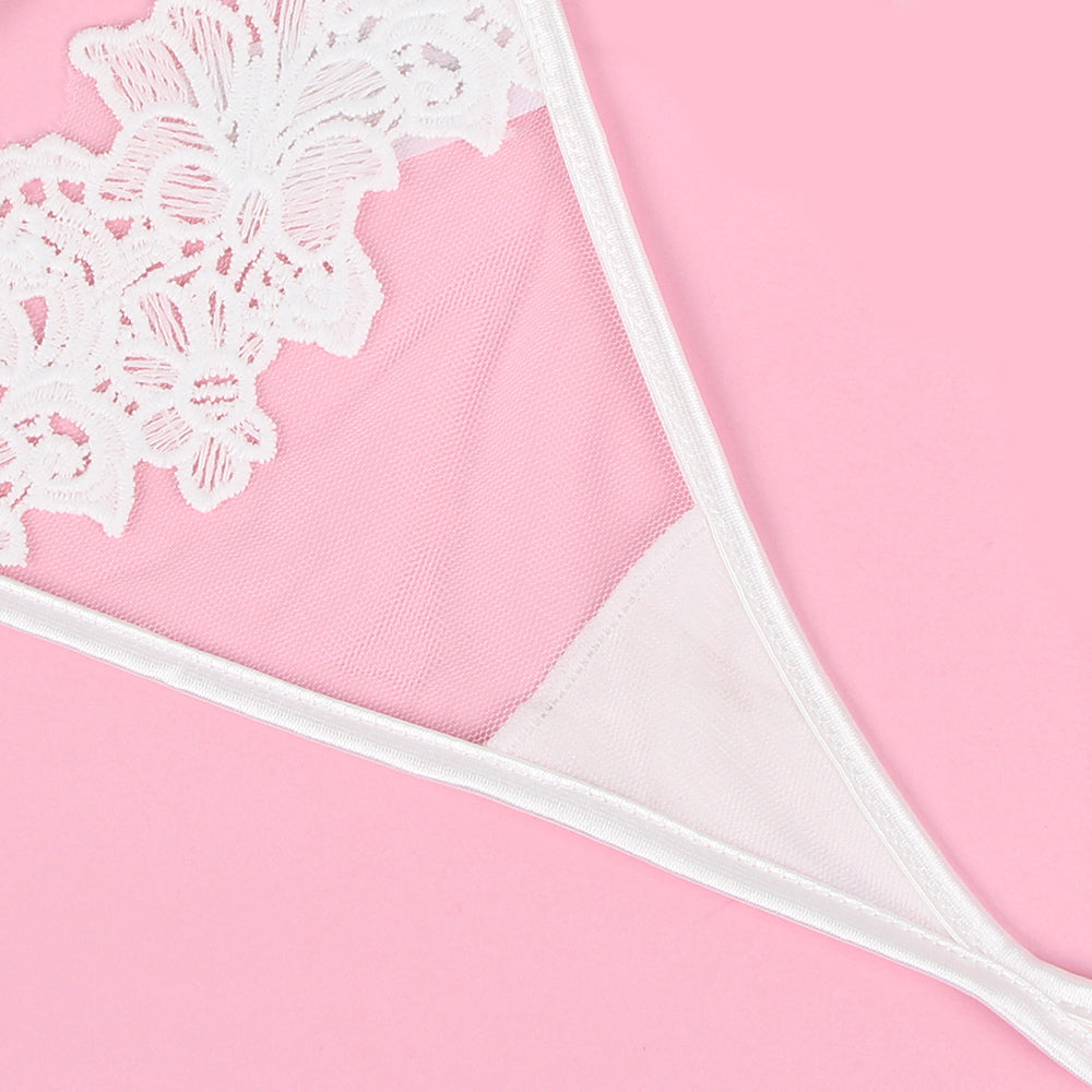 White Floral Lace Underwire Garter Bra Set