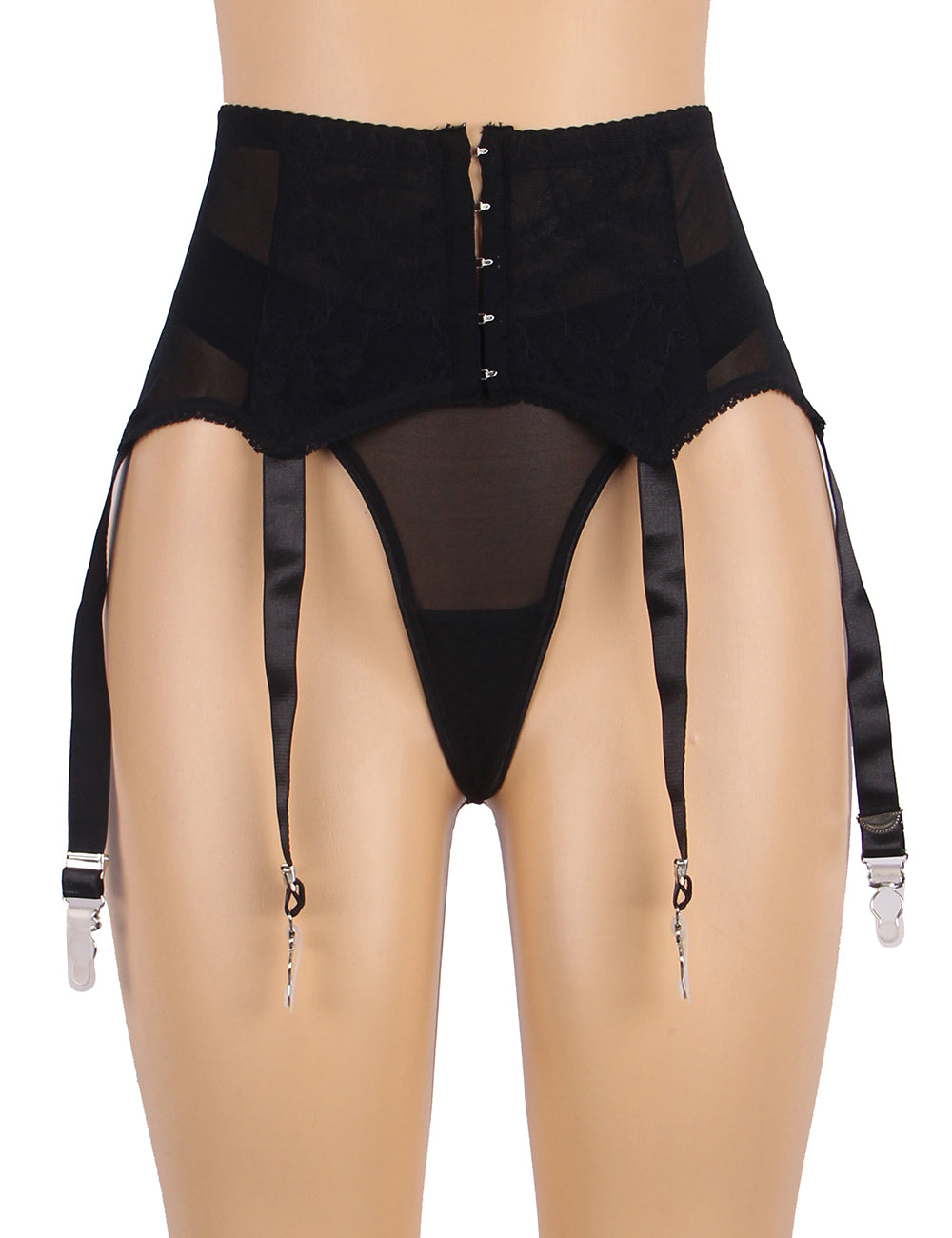 Culotte en dentelle noire sexy avec porte-jarretelles et fermeture à cinq agrafes